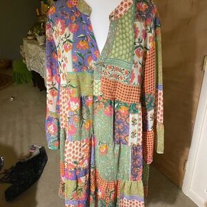 Floral Patchwork Long Sleeve Dress